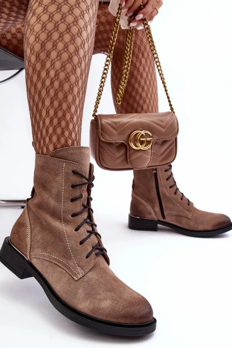 Boto Botki Ocieplane|Botki Skórzane*Wygodne Zamszowe Ocieplane Botki Jasnobrązowe Lemar Revin Brązowy