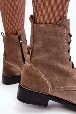 Boto Botki Ocieplane|Botki Skórzane*Wygodne Zamszowe Ocieplane Botki Jasnobrązowe Lemar Revin Brązowy