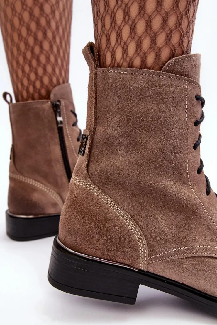 Boto Botki Ocieplane|Botki Skórzane*Wygodne Zamszowe Ocieplane Botki Jasnobrązowe Lemar Revin Brązowy