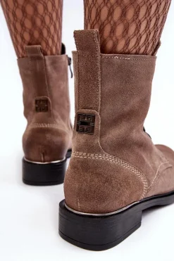 Boto Botki Ocieplane|Botki Skórzane*Wygodne Zamszowe Ocieplane Botki Jasnobrązowe Lemar Revin Brązowy