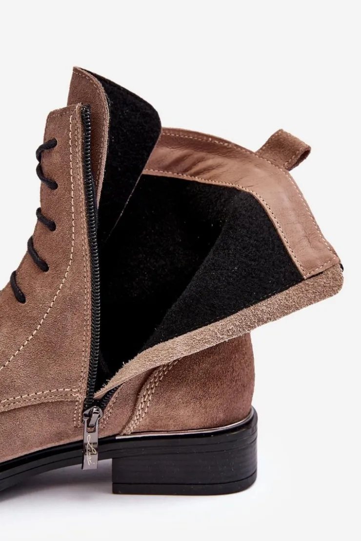 Boto Botki Ocieplane|Botki Skórzane*Wygodne Zamszowe Ocieplane Botki Jasnobrązowe Lemar Revin Brązowy