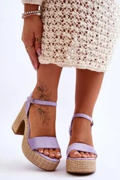 Boto Sandały Na Słupku|Sandały Na Obcasie*Wygodne Zamszowe Sandały Na Masywnym Słupku Fioletowe Elishia Fioletowy