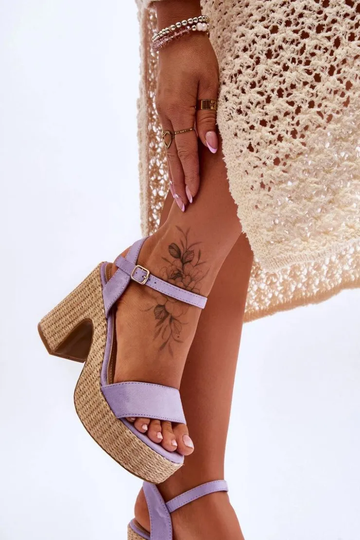 Boto Sandały Na Słupku|Sandały Na Obcasie*Wygodne Zamszowe Sandały Na Masywnym Słupku Fioletowe Elishia Fioletowy