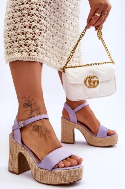 Boto Sandały Na Słupku|Sandały Na Obcasie*Wygodne Zamszowe Sandały Na Masywnym Słupku Fioletowe Elishia Fioletowy