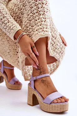 Boto Sandały Na Słupku|Sandały Na Obcasie*Wygodne Zamszowe Sandały Na Masywnym Słupku Fioletowe Elishia Fioletowy