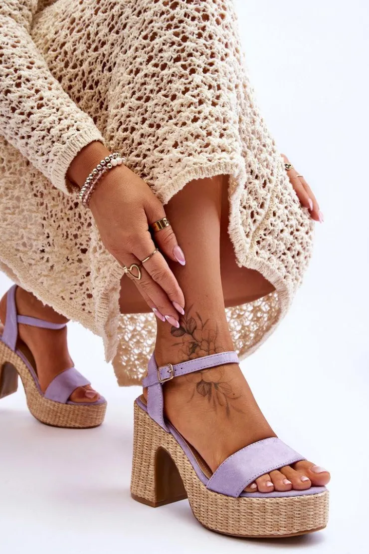 Boto Sandały Na Słupku|Sandały Na Obcasie*Wygodne Zamszowe Sandały Na Masywnym Słupku Fioletowe Elishia Fioletowy