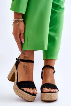 Best Boto Wygodne Zamszowe Sandały Na Masywnym Słupku Czarne Elishia