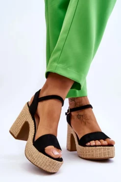 Best Boto Wygodne Zamszowe Sandały Na Masywnym Słupku Czarne Elishia