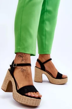 Best Boto Wygodne Zamszowe Sandały Na Masywnym Słupku Czarne Elishia