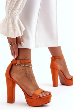 Boto Sandały Na Słupku|Sandały Na Obcasie*Wygodne Zamszowe Sandały Na Wysokim Słupku Pomarańczowe Essence Pomarańczowy