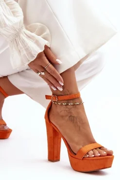 Boto Sandały Na Słupku|Sandały Na Obcasie*Wygodne Zamszowe Sandały Na Wysokim Słupku Pomarańczowe Essence Pomarańczowy