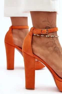 Boto Sandały Na Słupku|Sandały Na Obcasie*Wygodne Zamszowe Sandały Na Wysokim Słupku Pomarańczowe Essence Pomarańczowy