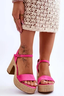 Damskie Boto Wygodne Zamszowe Sandały Na Masywnym Słupku Fuksja Elishia