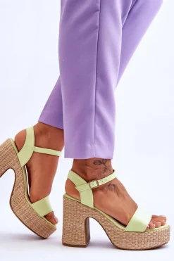 Hot Boto Wygodne Zamszowe Sandały Na Masywnym Słupku Jasnozielone Elishia Zielony