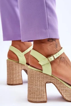 Hot Boto Wygodne Zamszowe Sandały Na Masywnym Słupku Jasnozielone Elishia Zielony