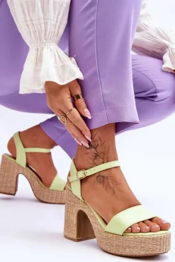 Hot Boto Wygodne Zamszowe Sandały Na Masywnym Słupku Jasnozielone Elishia Zielony