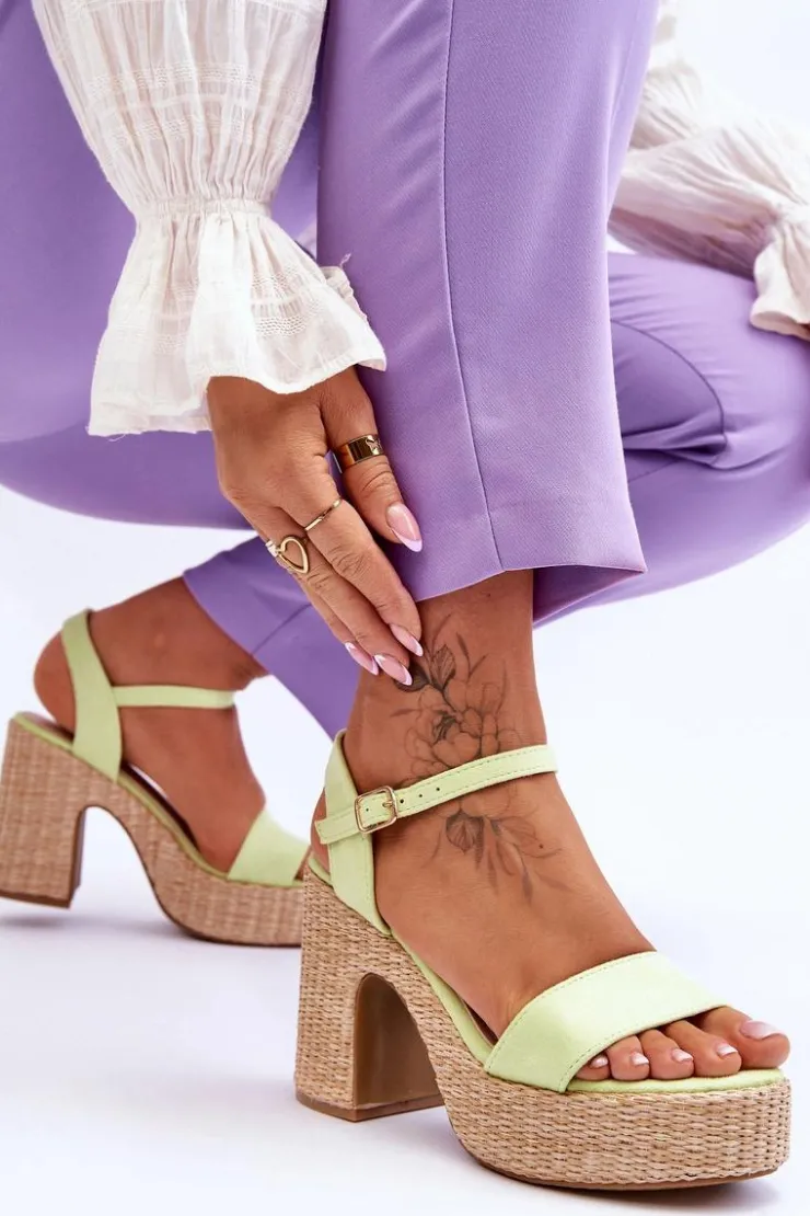 Hot Boto Wygodne Zamszowe Sandały Na Masywnym Słupku Jasnozielone Elishia Zielony