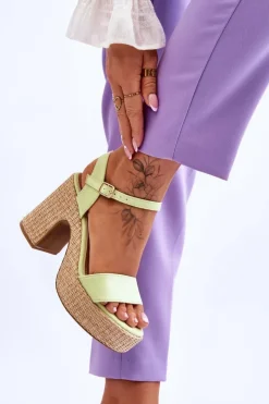 Hot Boto Wygodne Zamszowe Sandały Na Masywnym Słupku Jasnozielone Elishia Zielony