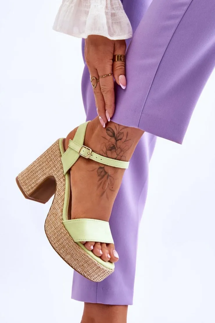 Hot Boto Wygodne Zamszowe Sandały Na Masywnym Słupku Jasnozielone Elishia Zielony