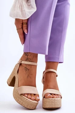 Boto Sandały Na Obcasie*Wygodne Zamszowe Sandały Na Masywnym Słupku Beżowe Elishia