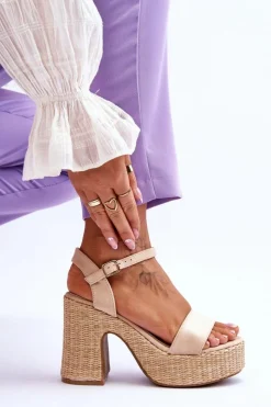 Boto Sandały Na Obcasie*Wygodne Zamszowe Sandały Na Masywnym Słupku Beżowe Elishia