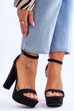 Boto Sandały Na Słupku|Sandały Na Obcasie*Wygodne Zamszowe Sandały Na Wysokim Słupku Czarne Essence