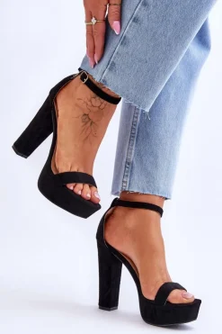 Boto Sandały Na Słupku|Sandały Na Obcasie*Wygodne Zamszowe Sandały Na Wysokim Słupku Czarne Essence
