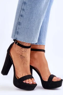 Boto Sandały Na Słupku|Sandały Na Obcasie*Wygodne Zamszowe Sandały Na Wysokim Słupku Czarne Essence