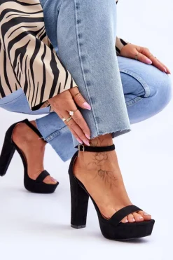 Boto Sandały Na Słupku|Sandały Na Obcasie*Wygodne Zamszowe Sandały Na Wysokim Słupku Czarne Essence