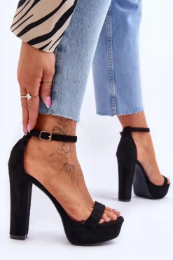 Boto Sandały Na Słupku|Sandały Na Obcasie*Wygodne Zamszowe Sandały Na Wysokim Słupku Czarne Essence