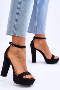 Boto Sandały Na Słupku|Sandały Na Obcasie*Wygodne Zamszowe Sandały Na Wysokim Słupku Czarne Essence