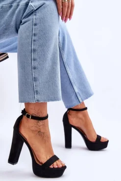 Boto Sandały Na Słupku|Sandały Na Obcasie*Wygodne Zamszowe Sandały Na Wysokim Słupku Czarne Essence