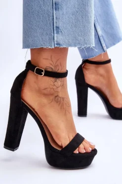 Boto Sandały Na Słupku|Sandały Na Obcasie*Wygodne Zamszowe Sandały Na Wysokim Słupku Czarne Essence