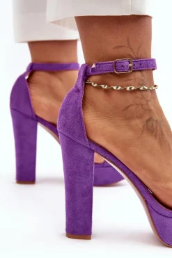 Damskie Boto Wygodne Zamszowe Sandały Na Wysokim Słupku Fioletowe Essence