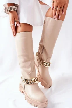 Damskie Boto Wysokie Beżowe Kozaki Cecina