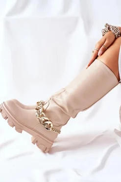 Damskie Boto Wysokie Beżowe Kozaki Cecina