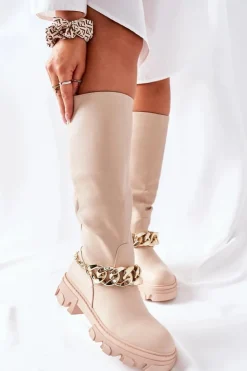 Damskie Boto Wysokie Beżowe Kozaki Cecina