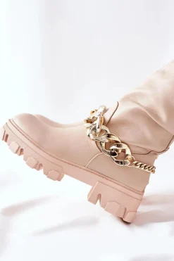 Damskie Boto Wysokie Beżowe Kozaki Cecina