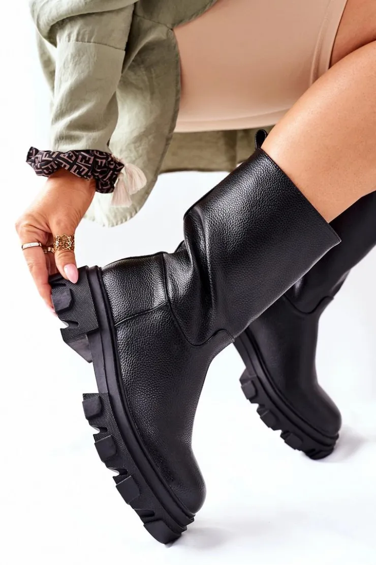 Best Damskie buty S.Barski Wysokie Botki Na Traperze Czarne Loren