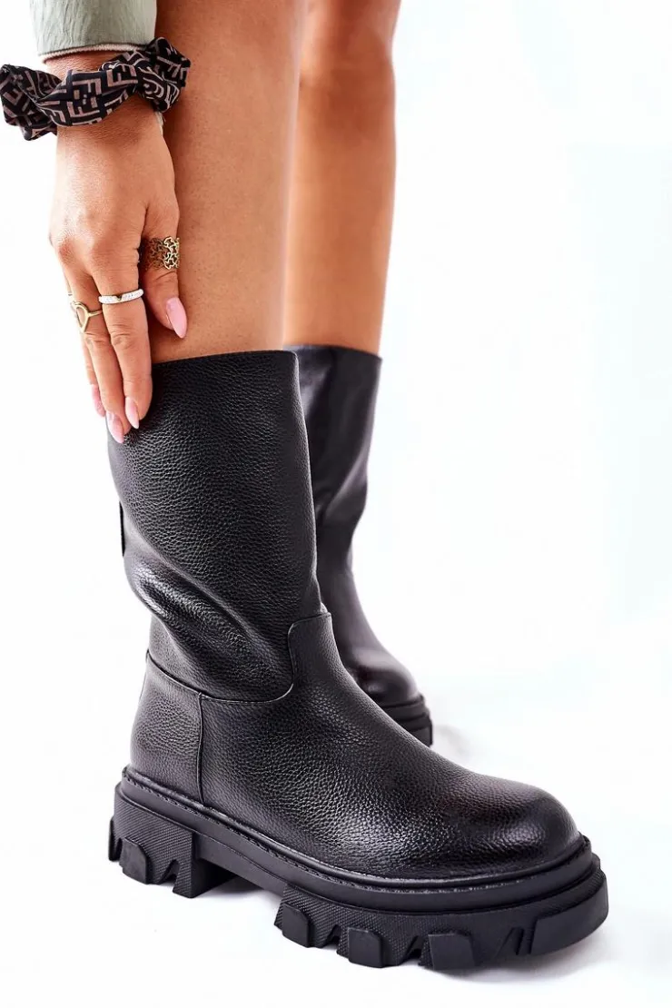 Best Damskie buty S.Barski Wysokie Botki Na Traperze Czarne Loren