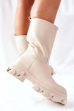 Damskie Damskie buty S.Barski Wysokie Botki Na Traperze Beżowe Loren