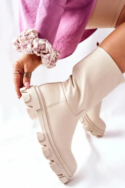 Damskie Damskie buty S.Barski Wysokie Botki Na Traperze Beżowe Loren