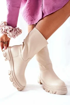 Damskie Damskie buty S.Barski Wysokie Botki Na Traperze Beżowe Loren