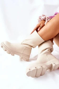 Damskie Damskie buty S.Barski Wysokie Botki Na Traperze Beżowe Loren