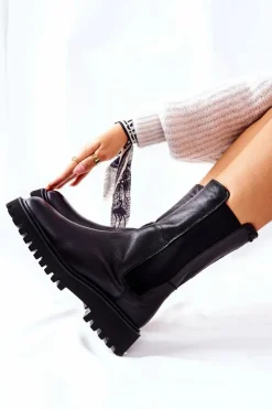 Big Star Shoes Czarne Botki|Botki Zimowe Damskie*Wysokie Botki Sztyblety Big Star II274416 Czarne