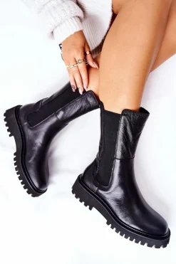 Big Star Shoes Czarne Botki|Botki Zimowe Damskie*Wysokie Botki Sztyblety Big Star II274416 Czarne