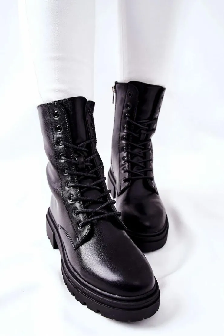 Boto Botki Sznurowane|Czarne Botki*Wysokie Botki Workery Czarne Rozelle