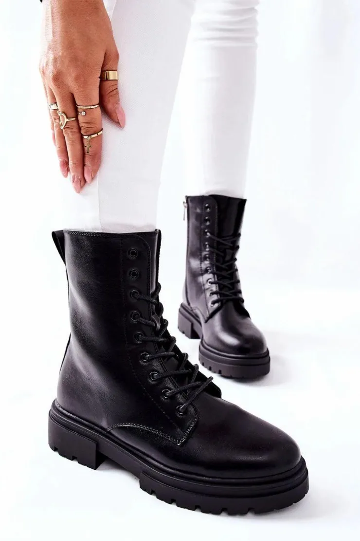 Boto Botki Sznurowane|Czarne Botki*Wysokie Botki Workery Czarne Rozelle