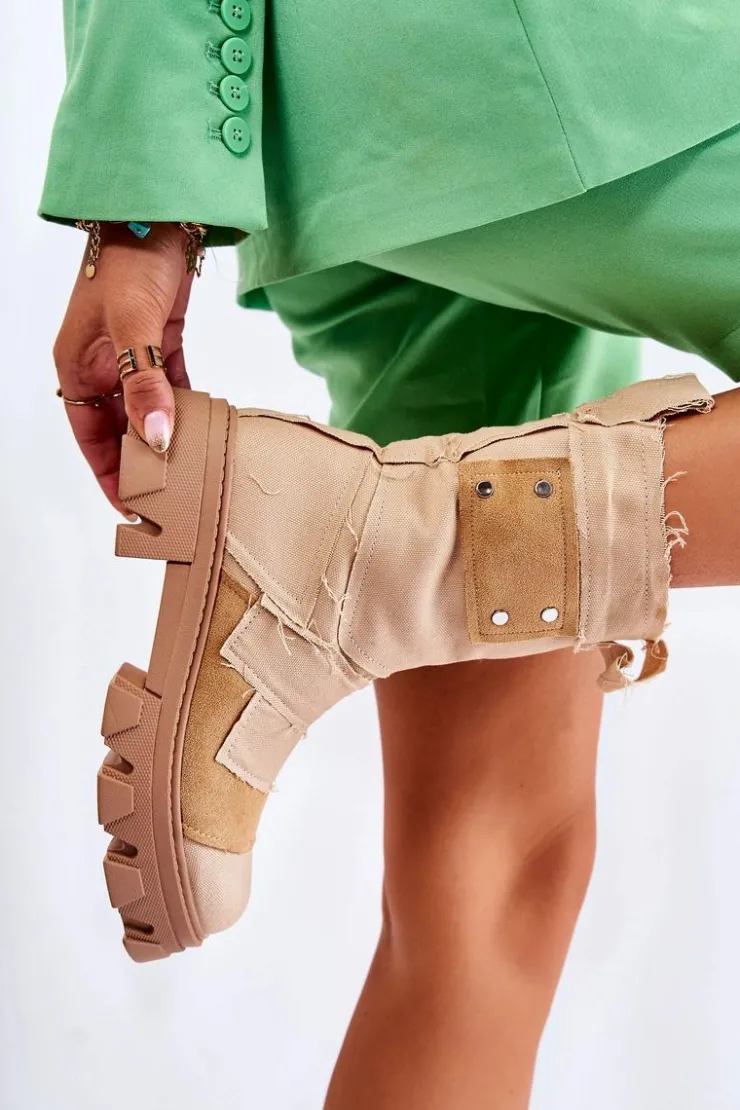 Discount Boto Wysokie Botki Workery Na Suwak Ciemnobeżowe Nerisa