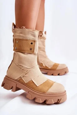 Discount Boto Wysokie Botki Workery Na Suwak Ciemnobeżowe Nerisa